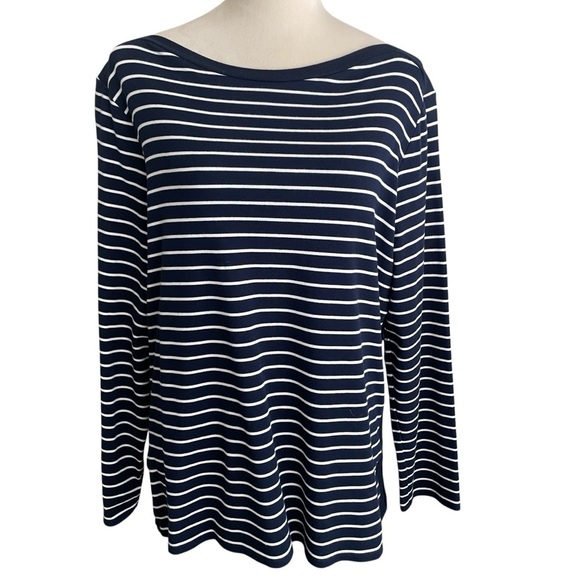 Lauren Ralph Lauren Women Size 2X Stripes Nautical Navy White Casual Comfy Top - Picture 2 of 8